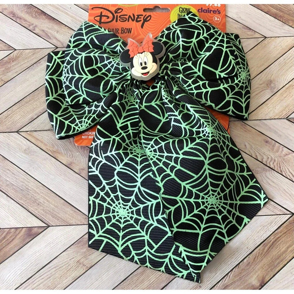 Other - Disney Minnie Mouse Halloween Hair Bow Clip Spider Web Neon Green & Black